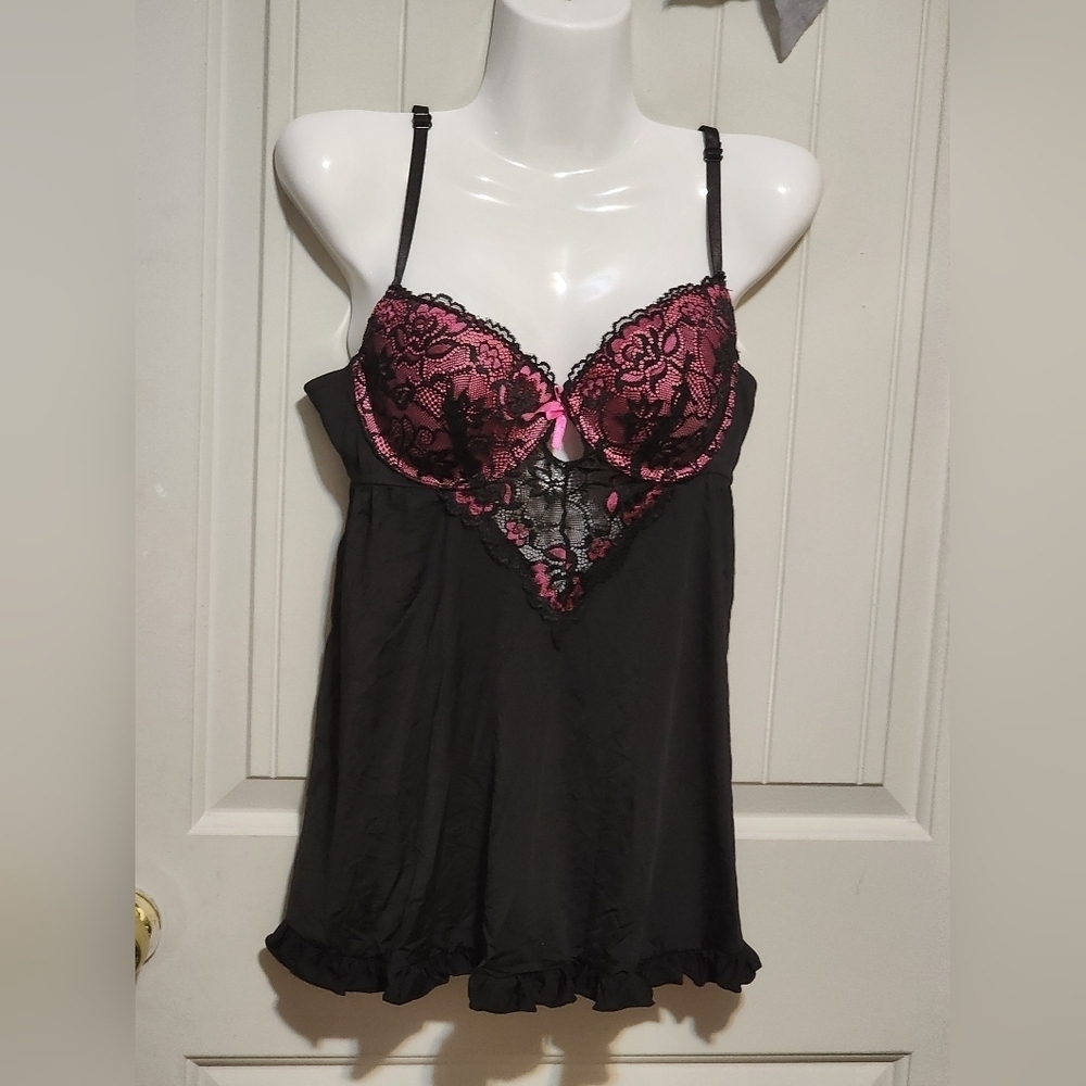 Elegant Black and Pink Lace Chemise